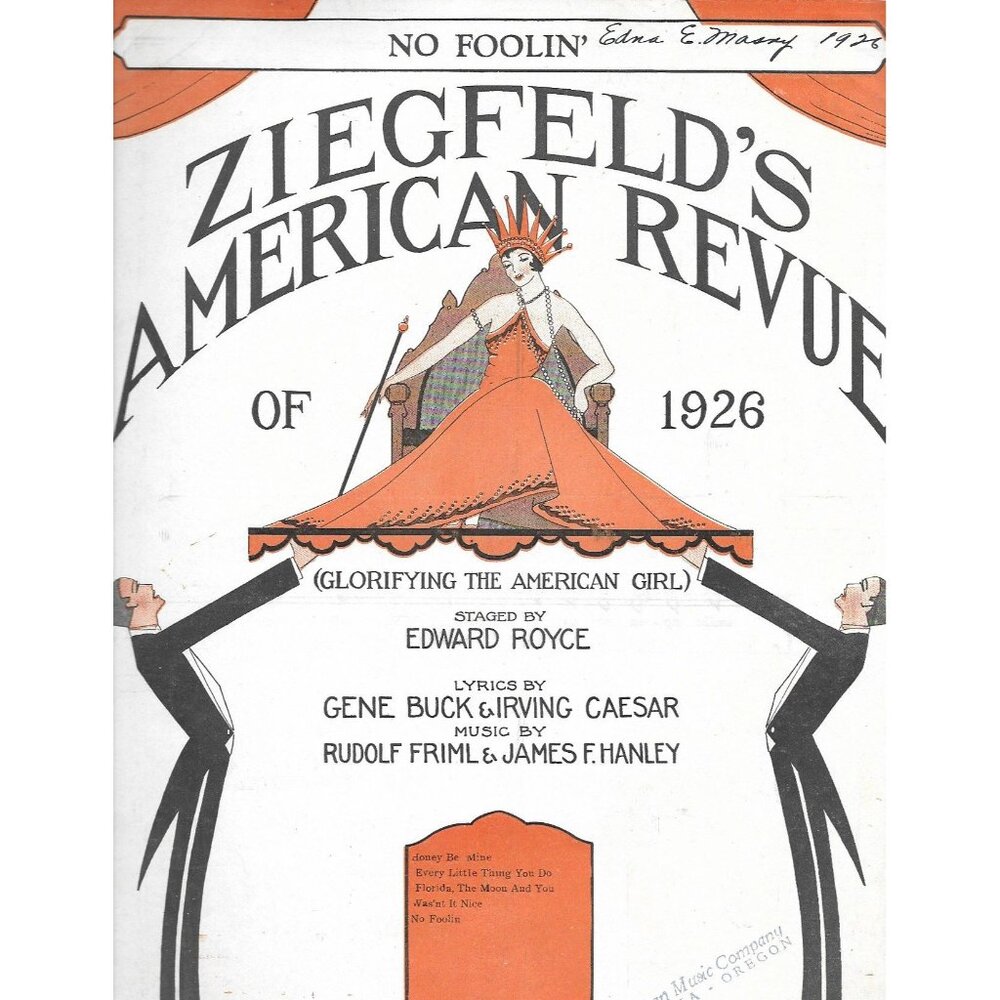 1926 No Foolin Sheet Music Ziegfeld Revue Friml Hanley Caesar Buck